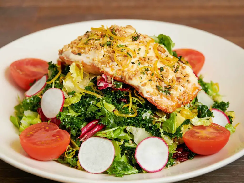 Almond-crusted Salmon Salad at Cheesecake Factory