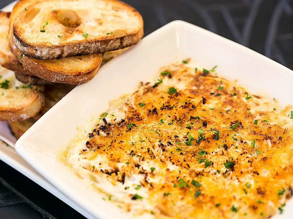 Warm Crab and Artichoke Dip at Cheesecake Factory