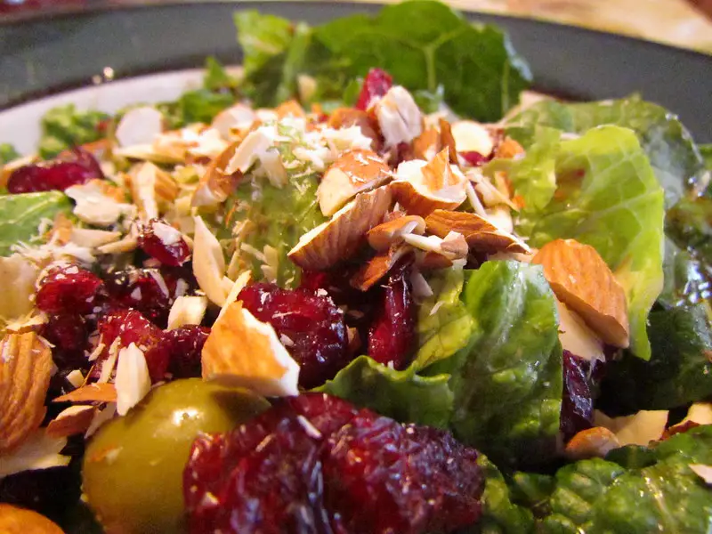 Dried cranberries sprinkled in salad